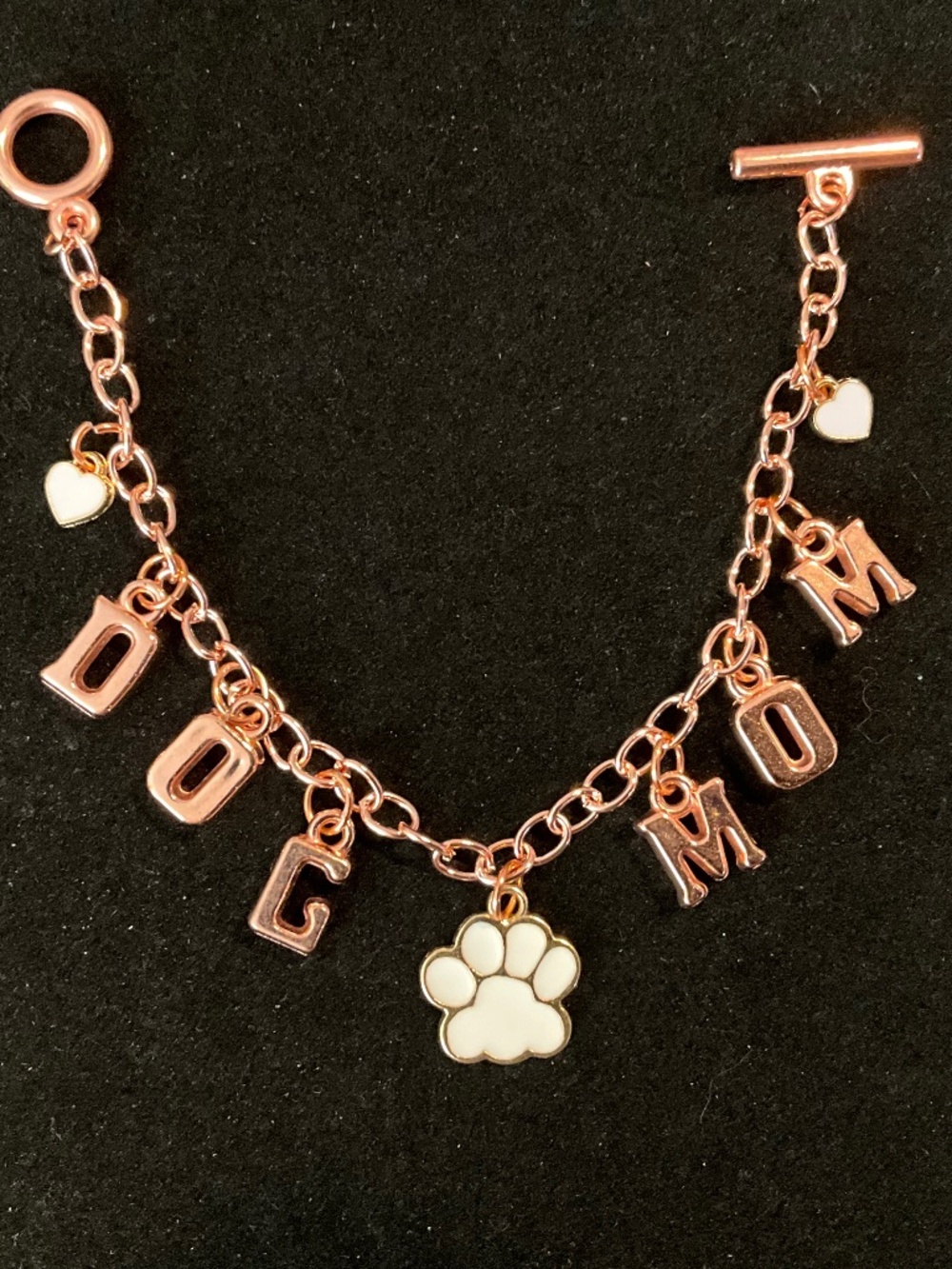 Parky’s Place DOG MOM Charm Bracelet Rose Gold Tone Handmade